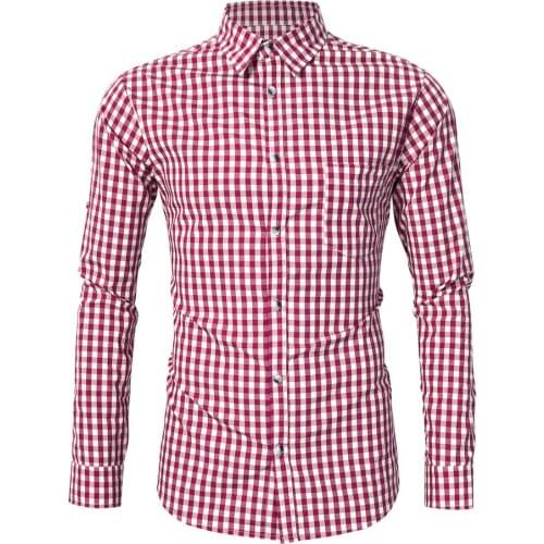 [ US Size ] Men Oktoberfest Costumes Long Sleeve Shirt Male Fashion Plaid Front Pocket Classical Shirt Tops [ Clearance Sale ]