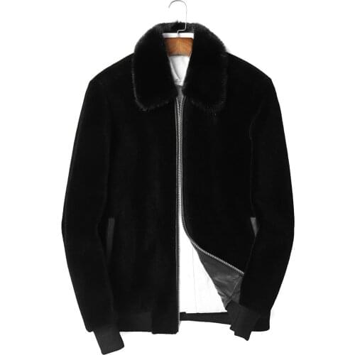 100% Wool Coat Winter Jacket Men Real Sheep Shearling Fur Coats Mens Mink Fur Collar Streetwear Jackets P-M8328C MY1580