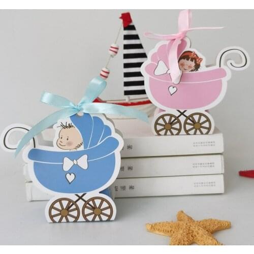 New Baby Cart Gift Box Blue Cute Packaging Bags Pinksmall Boxes for Gifts for Baby Shower Candy Box Birthday Party Decoration