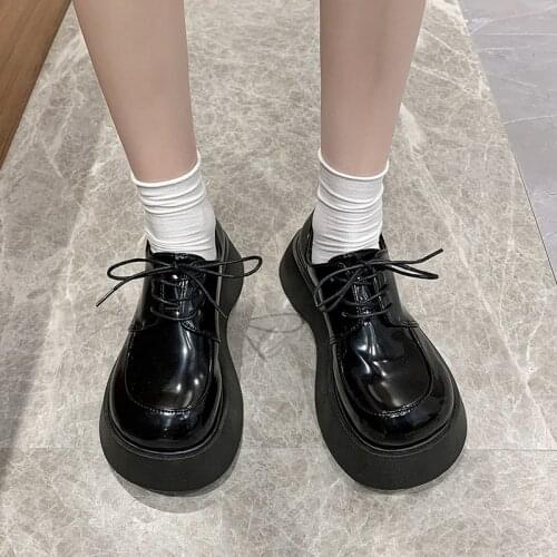 Japanese new fashion thick-soled trend British style simple casual single shoes womens shoes platform Women Chunky Sneakers