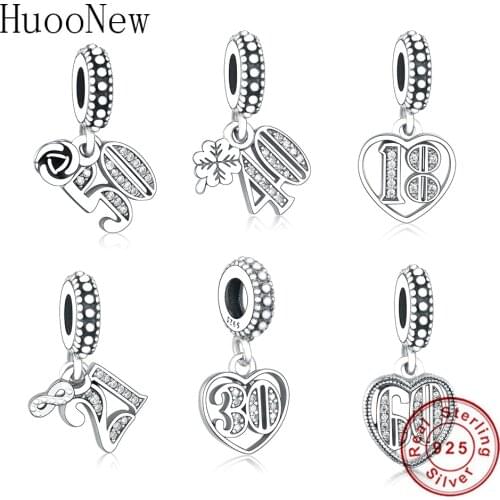 New 925 Sterling Silver 18th 21th 30th 40th 50th 60th Celebration Charms Beads Fit Original Snake Charm Bracelet Jewelry Gift