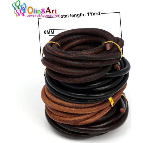 OlingArt 6MM 1Yard Round Leather Cord/Wire DIY brown/black /leather/glaze women earrings Bracelet choker necklace jewelry making
