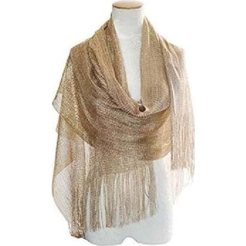 Sexy Gold Silver Thread Thin Long Shiny Sunscreen Shade Shawl Female Hollow Lace Tassel Party Evening Dress Cloak Scarf P36