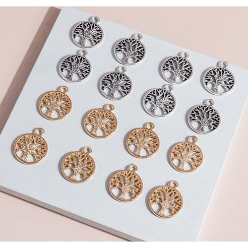 50pcs 16*20mm Hollow Plant Tree Charms Pendants for DIY Making Craft Bracelets Necklaces Handmade Jewelry Accessories
