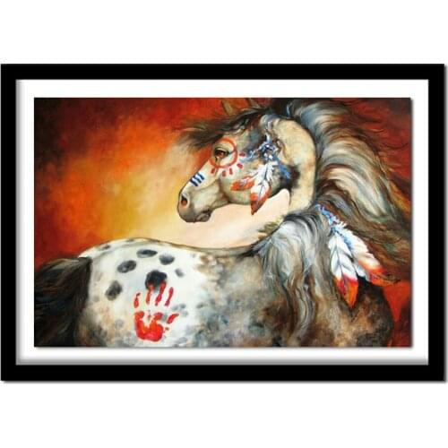 Full Square Diamond embroidery Cross stitch Feathers Full Round Diamond Indian War Pony DIY Diamond painting horse