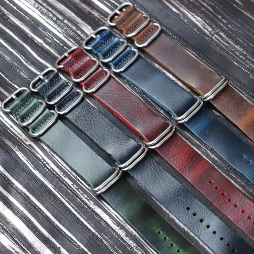 20mm 22mm 24mm Genuine Leather Watch Strap for Men Brown Black Green Red NATO Zulu Watches Band Replacement Military Watchband