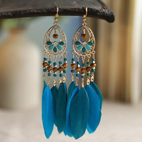 Vintage Water Drop Rice Bead Tassel Earrings for Women Bohemia Long Feather Earrings Earings Fashion Jewelry 2021