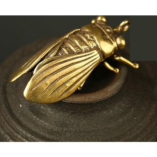 Handmade Pure Copper Creative Brass Golden Cicada Statue Chinese Symbol Learn Prosperous Career Blockbuster Pendant Ornaments