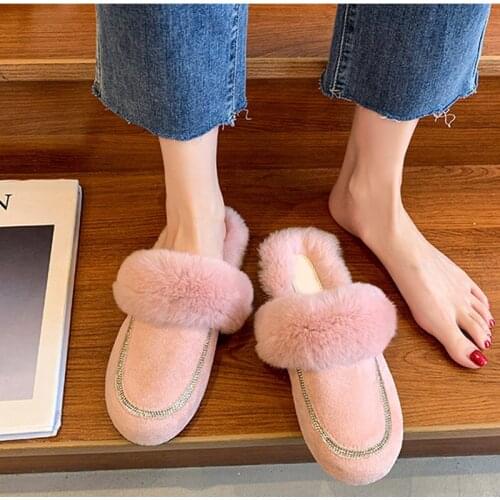 Women Home Slippers Ladies Faux Fur Flat Shoes Warm Winter Shoes Woman Flats Indoor Slipper Casual Female House Plush Slides