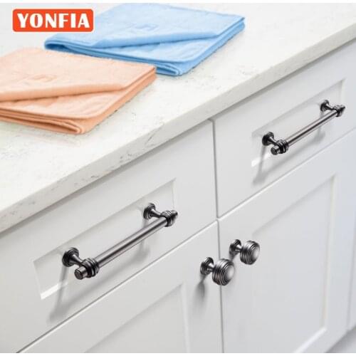 YONFIA 3644BBN Luxury Black Brushed Nickel Vintage Kitchen Cabinet Pull Handle Knobs for Furniture Dresser Pull Handles