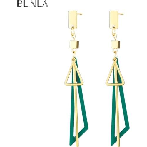 BLINLA New Korean Statement Gold Drop Dangle Earrings Personality Geometric Long Triangle Tassel Earrings for Women 2019 Jewelry