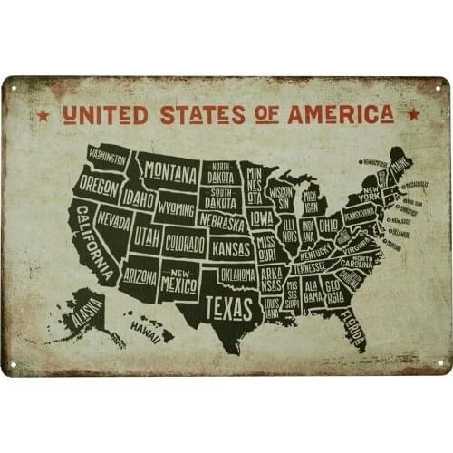Tin Sign \United States of America\ Retro Metal Poster Wall Art Map Flag Sticker Plaque Bar Coffee Tin Sign Plaque