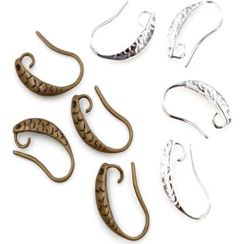 17x13mm 20pcs (10 Pair) High Quality Silver Plated and Bronze Fish Scale Brass French Earring Hooks Wire Settings Base Settings