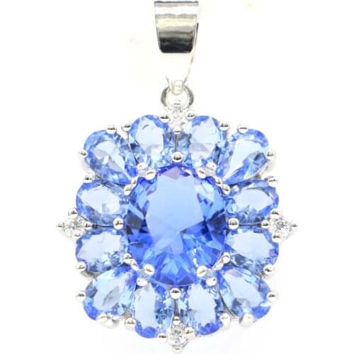 28x19mm Elegant Created Rich Blue Violet Tanzanite Gift For Sister Wedding Silver Pendant