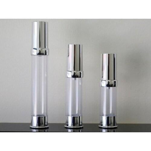 500pcs 15ml 20ml 30ml Silver Airless Bottle Plastic Lotion Bottles with Airless Pump For Cosmetic Packaging new