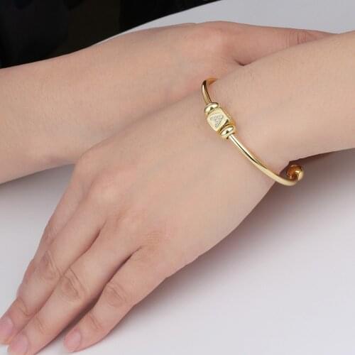 A-Z Adjustable Spacer Beads Pendant Bangle Bracelets Copper Cubic Zirconia 26 Alphabet Letter Bracelets Women DIY Jewelry Gift