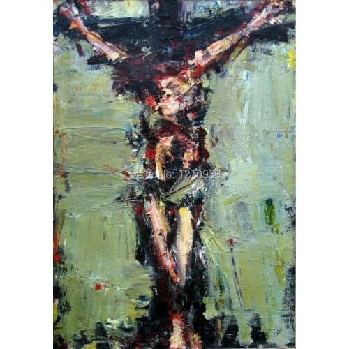 Abstract Jesus Portrait Pure Hand-painted Knife Green Oil Paintings on Canvas Wall Art Hang Painting for Living Room Decor