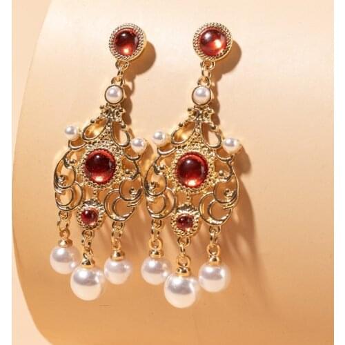 Bohemian Ethnic Earrings 2020 Women Vintage Alloy Hollow Out Carved Flower Rhinestones Long Dangle Earrings Indian Jewelry