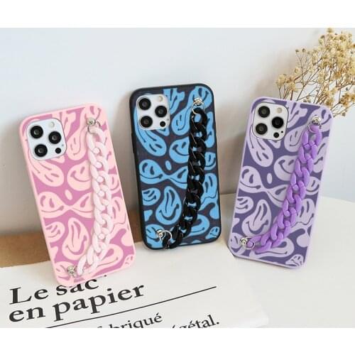 For Samsung Galaxy A21S A12 A20e A10 A02S A51 A52 A50 A31 A32 A30 A71 A70 A72 A40 A41 A42 A7 2018 Smile Face Chain Bracelet Case