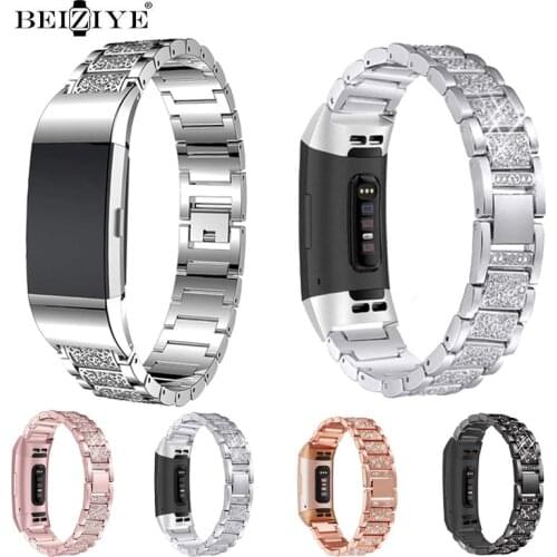 Stainless Steel Diamond Women Band For Fitbit Charge 2 Watchbnad Bracelet Replacement Fitbit Charge 2 3 Smartwatch Accessories