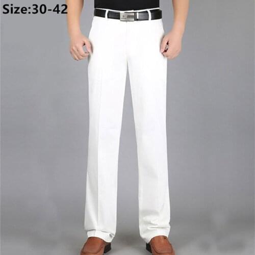 Formal Pants For Men Business Summer Classic Office High Waisted Modal Plus Size 38 40 42 Pure White Straight Thin Male Trousers