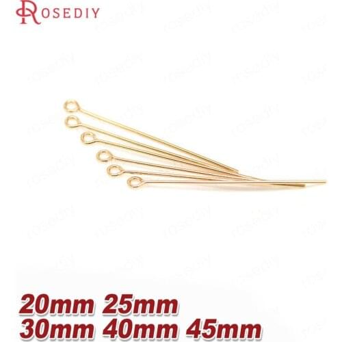 D173)50 pieces Length 20mm 25mm 30mm 40mm 45mm 24K Champagne Gold Color Brass Eye Pins High Quality Diy Jewelry Accessories