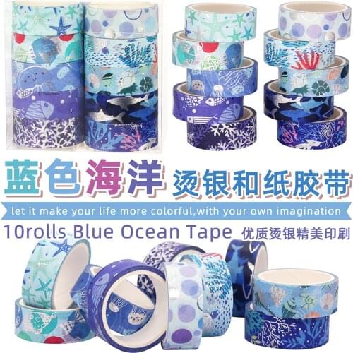 NEW 10Pcs/Lot Decorative Jellyfish Starfish Coral Fish Silver Foil Washi Tapes Set Masking Tape Cute Stationery School Supplies