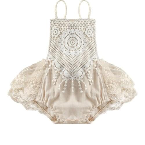 Wallarenear 0-24M Newborn Infant Baby Girl Fashion Lace Sleevelss Pacthwork Jumpsuit Dress Romper