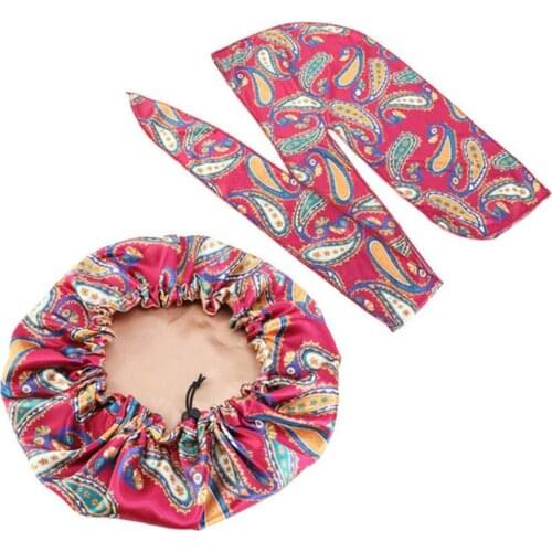 Designer Print Silky Durag and Bonnet for Men and Women Satin Turban Long Tail Du-rag Wave Sleep Cap
