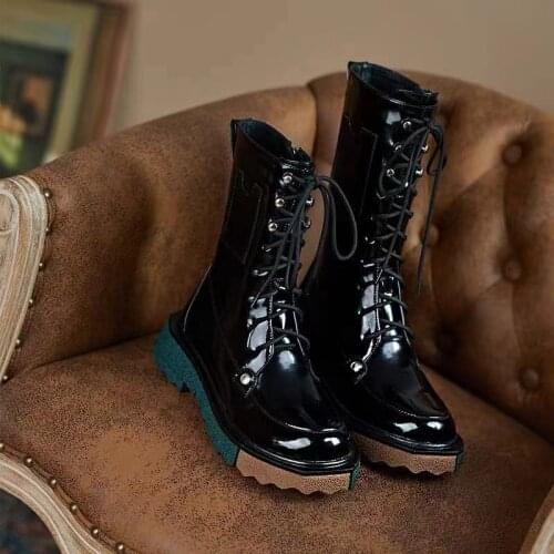 YSHUNIJ Two-color Thick-bottomed Long-sleeved Knight Boots Autumn/Winter 2021 Womens Round Head But Knee-length Martin Boots