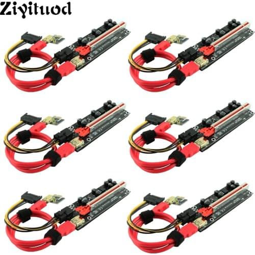 6pcs VER009S Plus PCI-E Riser Express Card V009S-PLUS 6pin SATA 1X to 16X Extender Adapter Cable 0.6m USB3.0 Power For Mining