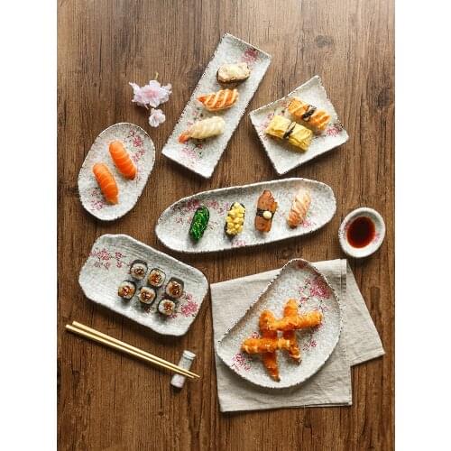 Ceramic plates handpainted flower printed Japan style sushi porcelain cutlery rectangle round food container dinnerware