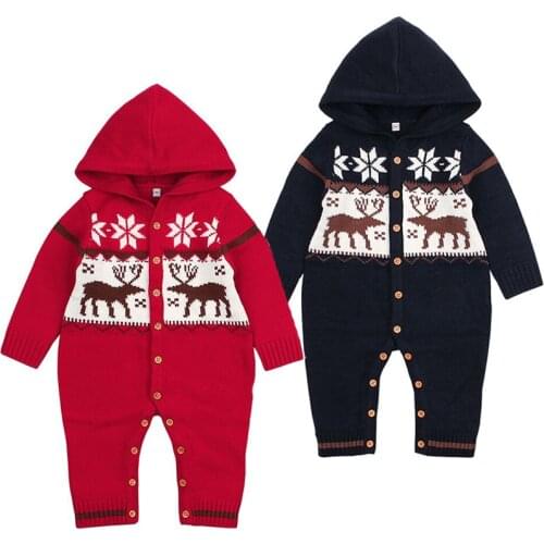 Fashion Knitting Jumpsuit Girls Baby Christmas Cartoon Deer Clothes Unisex New Year Gift Newborn Baby Boy Romper Twins Clothes