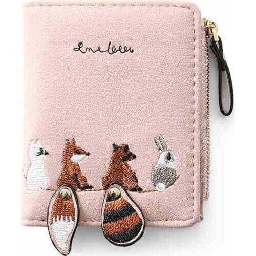 New Women Small Wallets Cartera Mujer Cute Fox Design Ladies PU Leather Female Short Money Purses Card Holder Zipper Coin Pocket