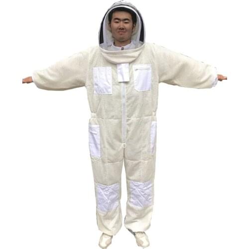 1 set beekeeping suit white Three layer mesh breathable bee clothing for beekeeper clothing costume personal equipment bee suit