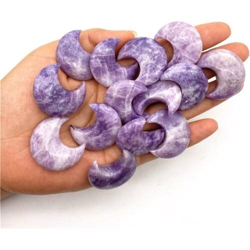 Beautiful 1/2pcs Natural Lepidolite Purple Mica Moon Shaped Crystal Polished Stones Healing Decor Craft Natural Quartz Crystals