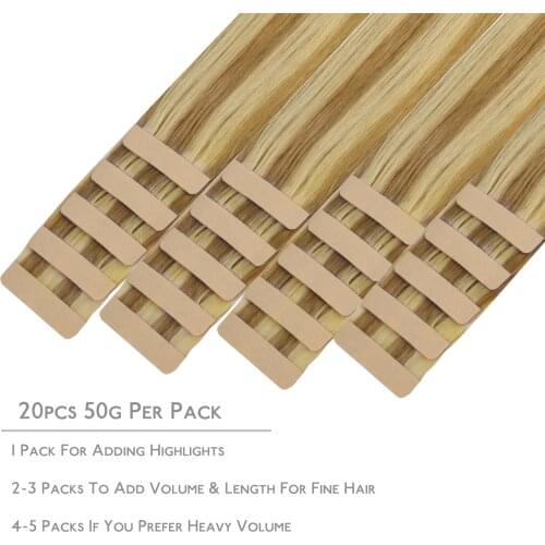 Tape In Human Hair Extensions Straight Natural Seamless Skin Weft 14"-24" Black Brown Blonde 100% Virgin Remy Hair 20 pcs 50g