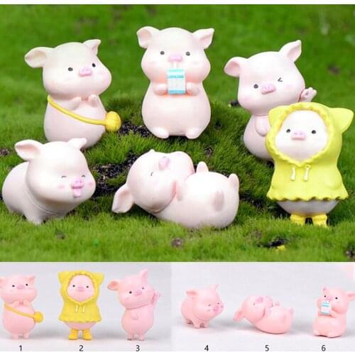 Hot！ 6Pcs Cute Pig Models Miniature Landscape Ornaments Garden Bonsai Decorations