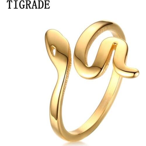 Tigrade Fashion Open Ring Golden Snake Ring for Ladies Stainless Steel Jewelry Daily Wholesale Custom Engraving Never Fade