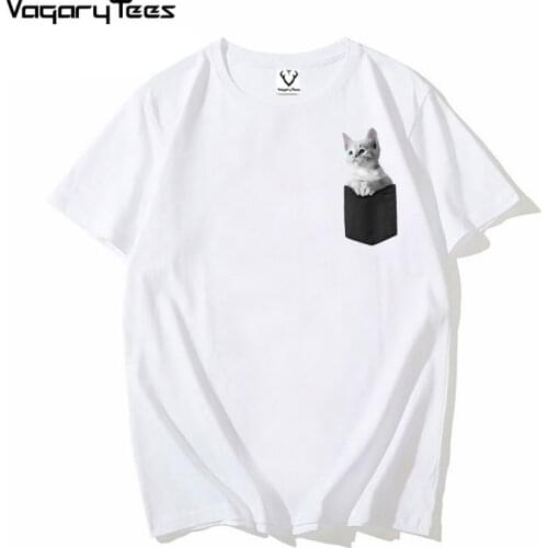 VagaryTees Printing Print Graphic Kitty in pocket Summer Cute Cat 90s Fashion Clothes Tees Tops T Shirt mens T-Shirt