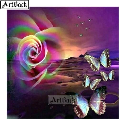 5D DIY Diamond Painting Butterfly Flower View Kit Full Square Drill Diamond Embroidery Mosaic Home Decor Painting Crafts Gift