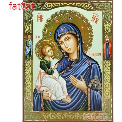 FATCAT Diy 5D Religious Virgin Child icon Diamond Painting Full Square Round Drill Diamond Embroidery Mosaic Needlework AE1855
