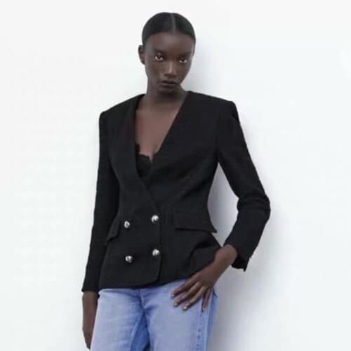 2021 New ZA Autumn Womens Clothing Iis Thin Texture Double Row Retro Suit Jacket