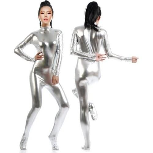 New Design 12 Colors Fashion Shiny Metallic Zentai Bodysuit Back Zipper Full Body Suit Spandex Zentai Catsuit Sexy Stage Costume