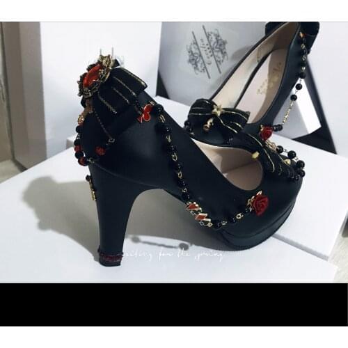Origional Hand Made Shoes Lolita High-Heel Flat Keel Thin Shoes Kill Cool and elegant black loli loilita shoes