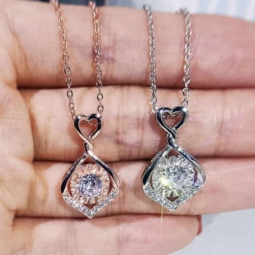 Rose Gold Silver Color Chain Necklace Vintage Hollow Small Heart Necklace White Crystal Round Stone Pendants Necklaces For Women