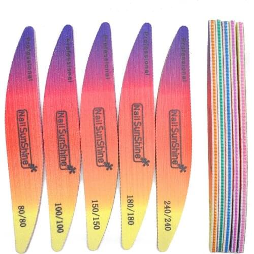 15Pcs/lot Professional Nail Files Rainbow Strong Sandpaper Grit 80/100/150/180/240 Emery Board Art Nail File For Manicure Tools