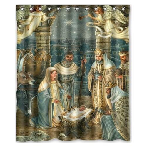 Christmas Nativity Holy Family Tree--Three Wisemen Christmas Shower Curtain