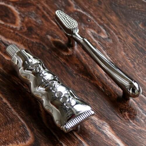2PCS Modern Zinc alloy Toothbrush & Toothpaste shape Closet Door handle Drawers Pull Cabinet Cupboard handle knobs 76mm Chrome