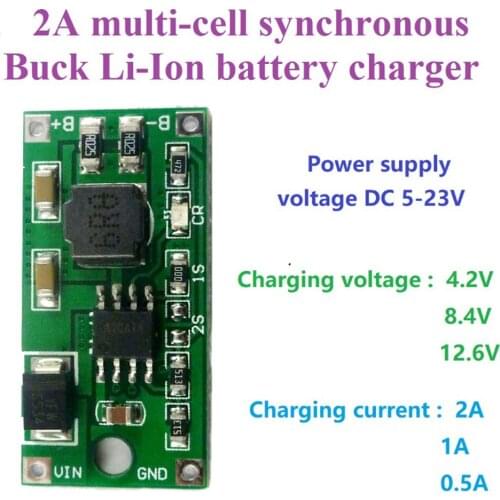 2A Multi-Cell Synchronous Buck Li-Ion Charger DC5-23V to 4.2V 8.4V 12.6V for 3.7V 7.4V 11.1V 18650 Lithium Battery Charge Module